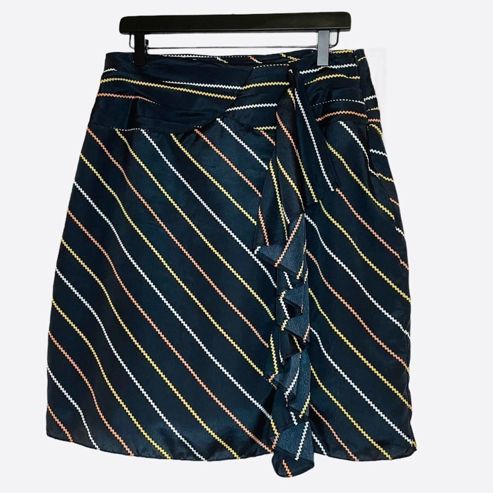 Downeast Basics Striped A Line Skirt Navy Blue Size Medium